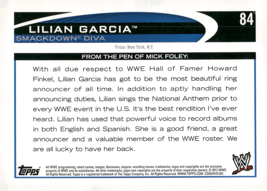 2012 Topps WWE #84 Lilian Garcia