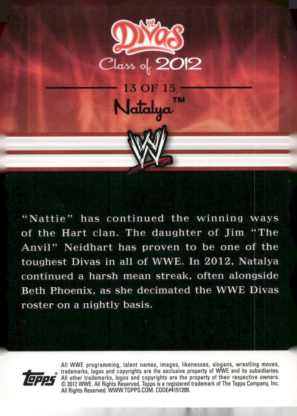 2012 Topps WWE #13 Natalya Divas Class of 2012