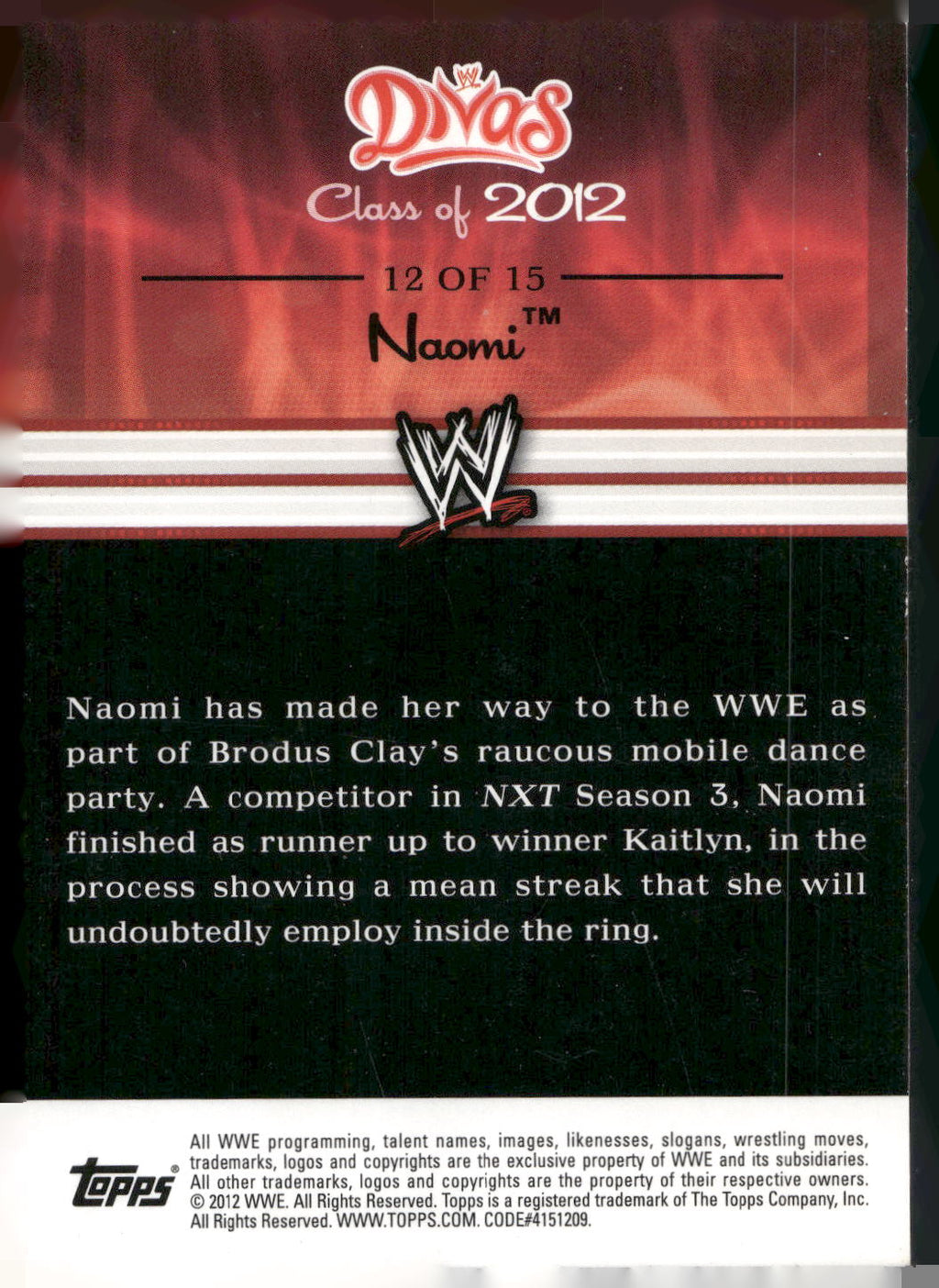 2012 Topps WWE #12 Naomi Divas Class of 2012