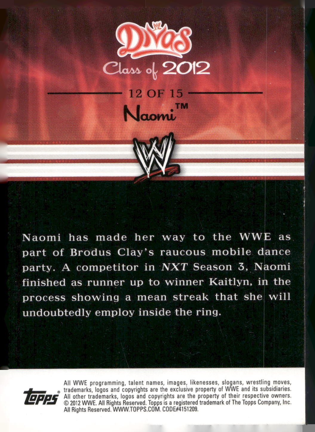 2012 Topps WWE #12 Naomi Divas Class of 2012