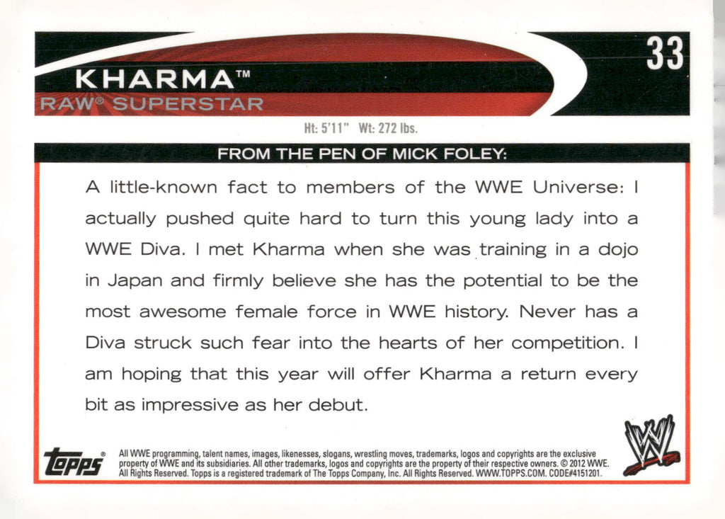 2012 Topps WWE #33 Kharma
