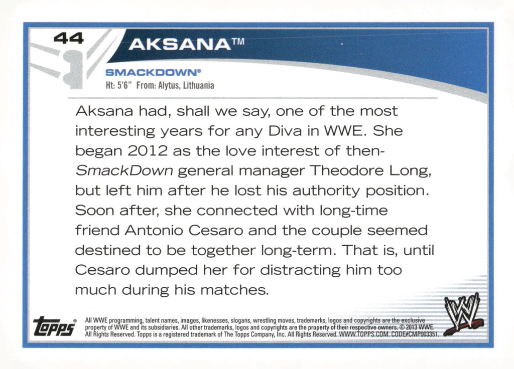 2013 Topps WWE #44 Aksana