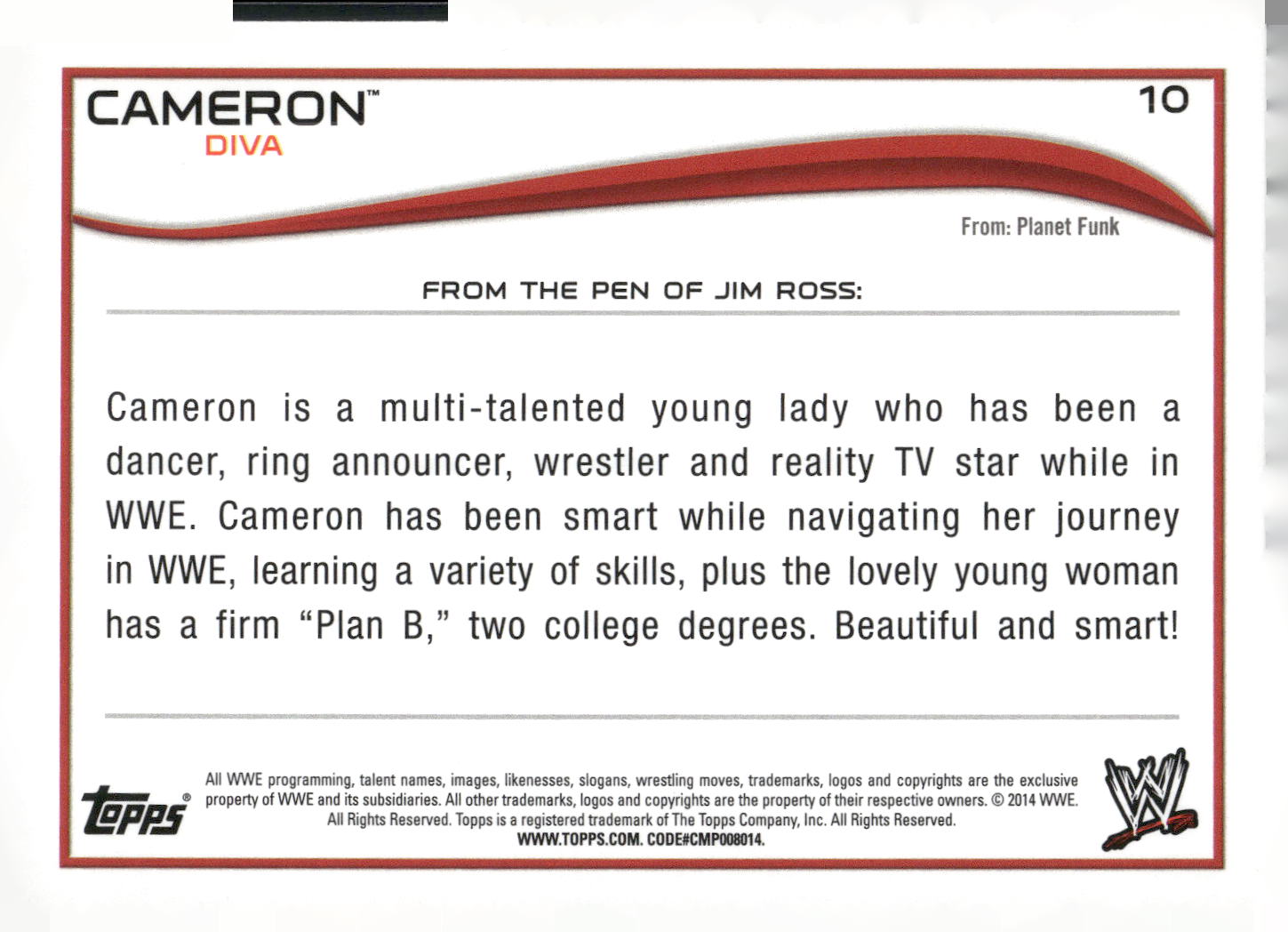 2014 Topps WWE #10 Cameron