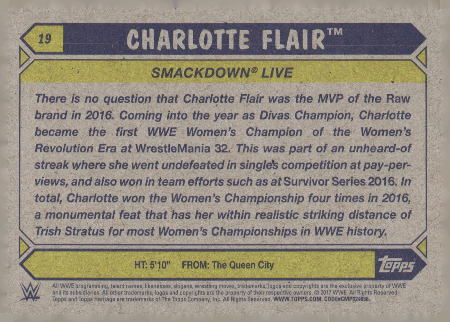 2017 Topps WWE Heritage #19 Charlotte Flair