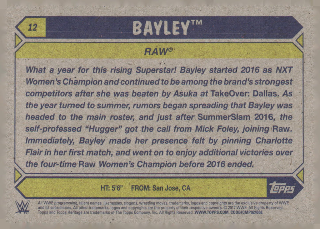 2017 Topps WWE Heritage #12 Bayley