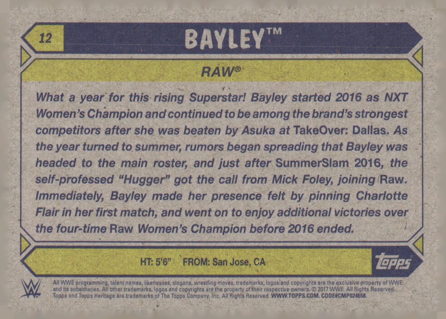 2017 Topps WWE Heritage #12 Bayley
