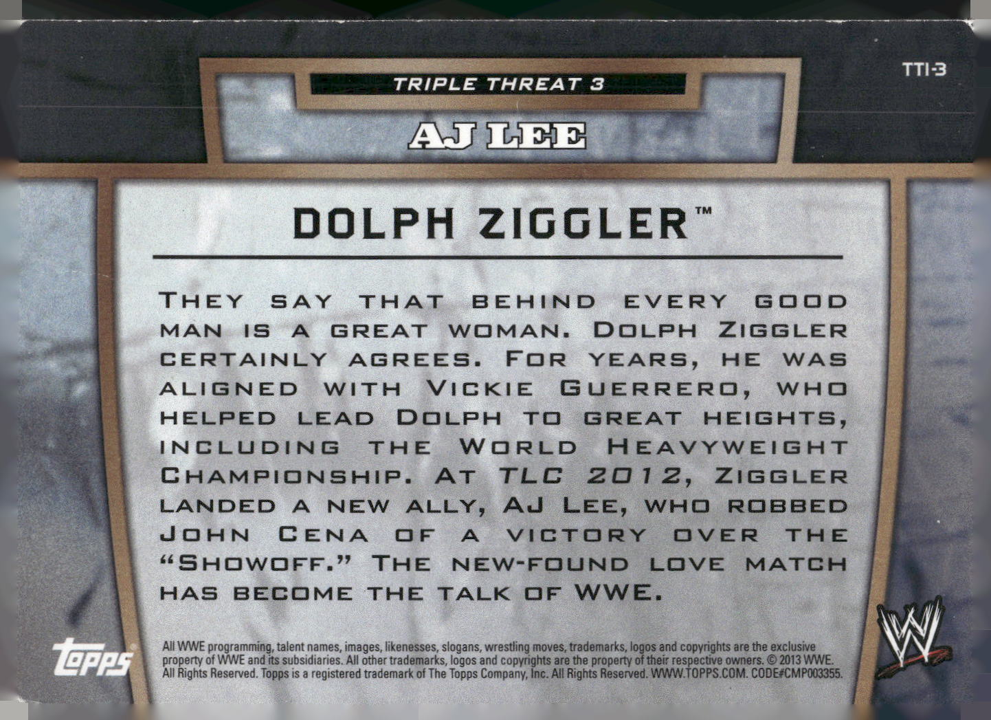 2013 Topps WWE #TT1-3 Dolph Ziggler Triple Threat Tier 3