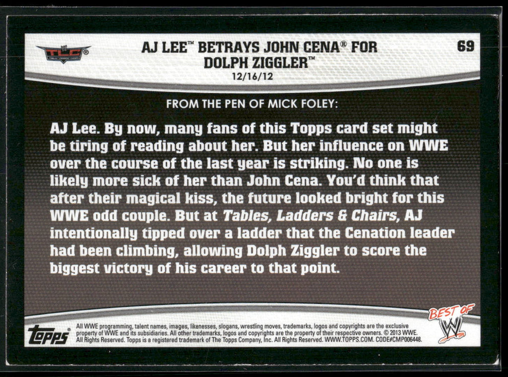 2013 Topps Best of WWE #69 AJ Lee Betrays John Cena for Dolph Ziggler