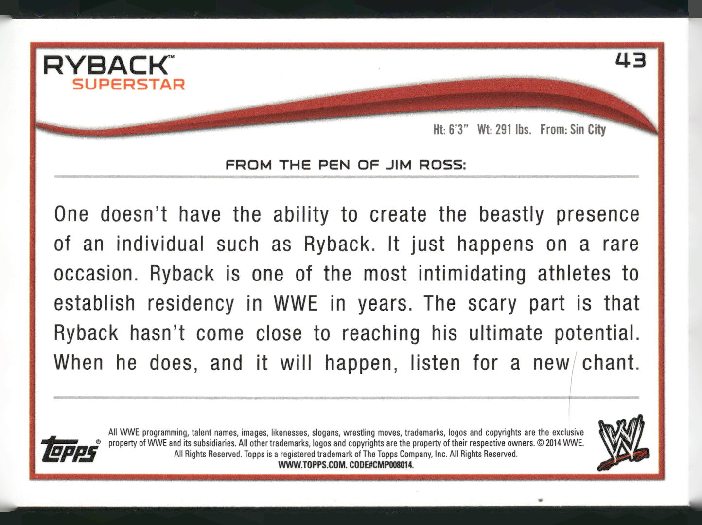 2014 Topps WWE #43 Ryback