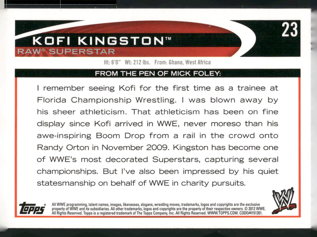 2012 Topps WWE #23 Kofi Kingston