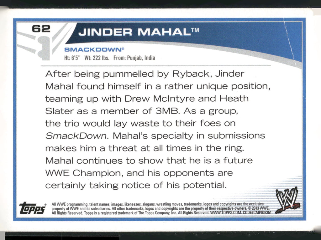 2013 Topps WWE #62 Jinder Mahal