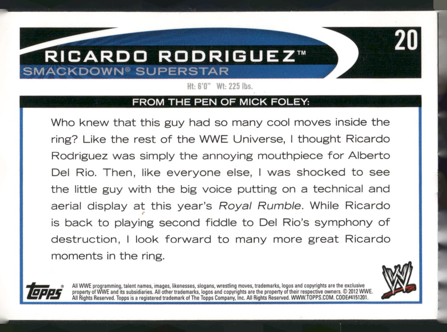2012 Topps WWE #20 Ricardo Rodriguez
