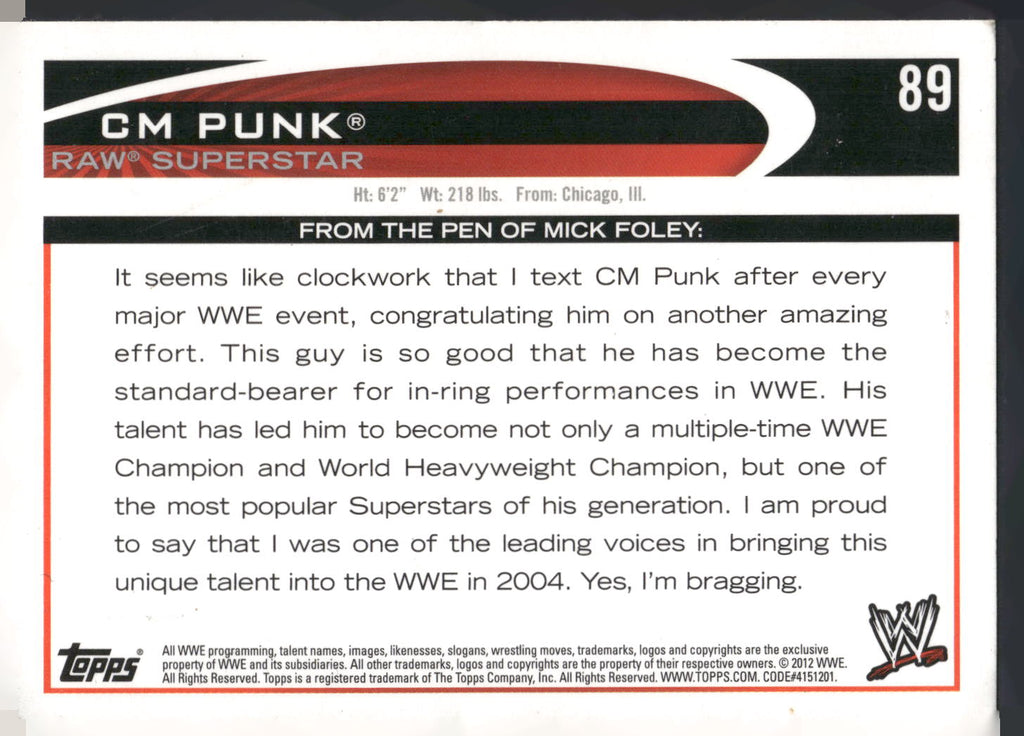 2012 Topps WWE #89 CM Punk