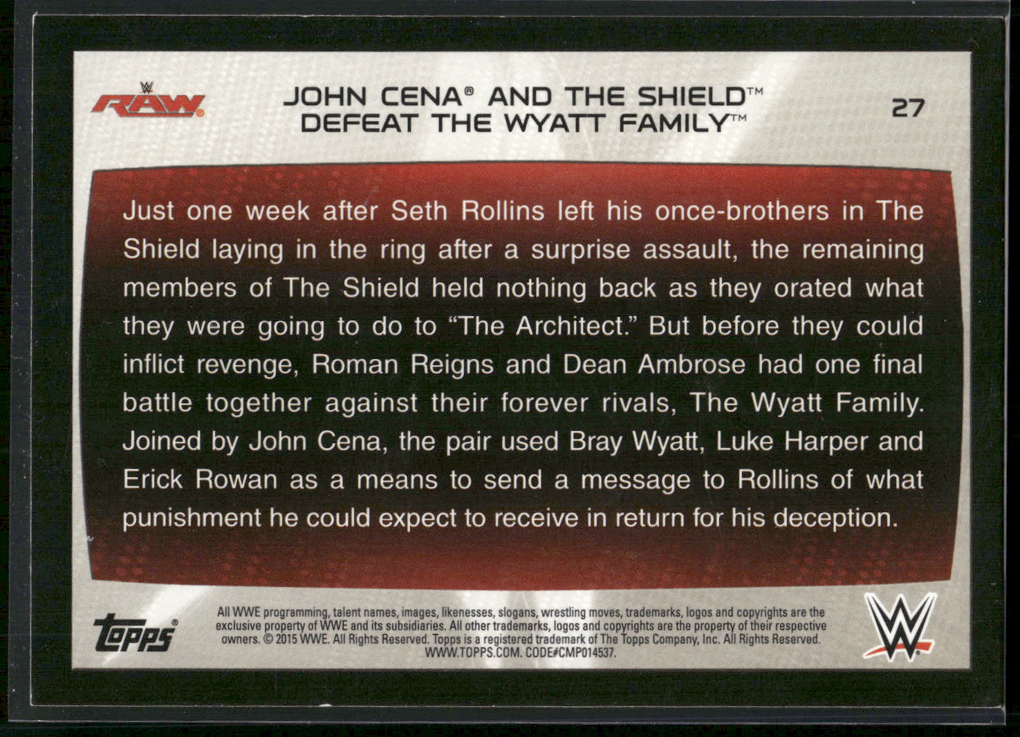 2015 Topps WWE Road to Wrestlemania #27 John Cena / Dean Ambrose / Roman Reigns
