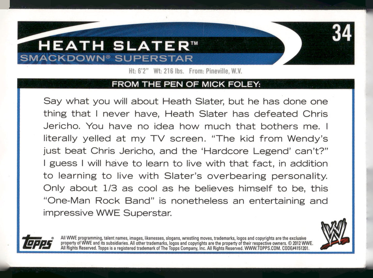 2012 Topps WWE #34 Heath Slater