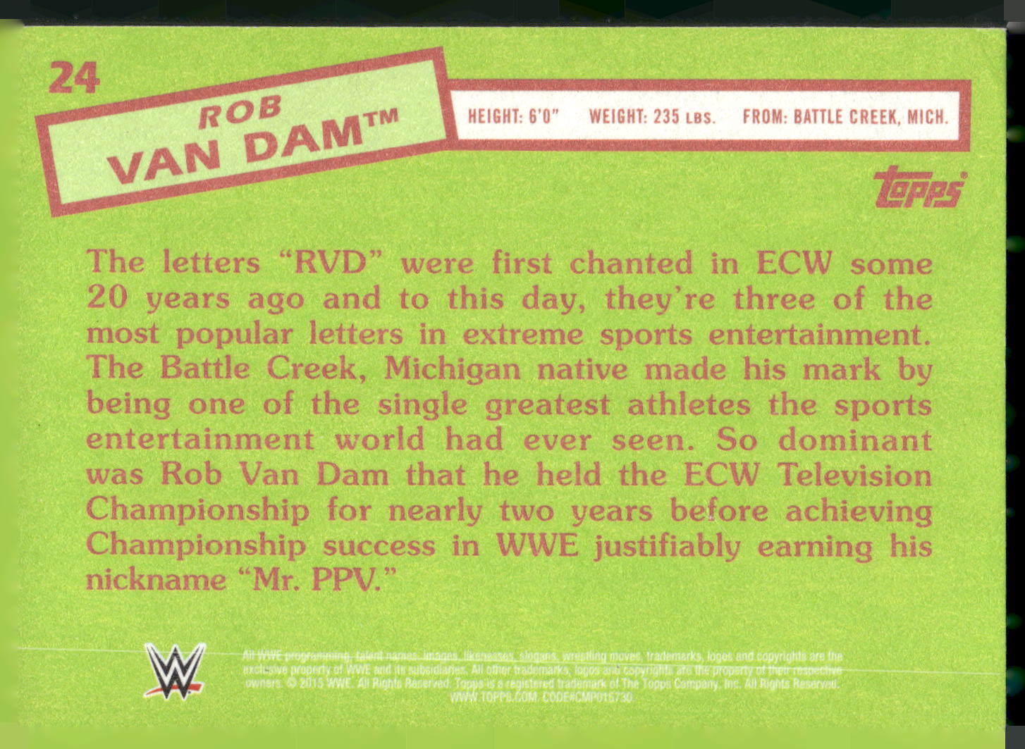 2015 Topps WWE Heritage #24 Rob Van Dam