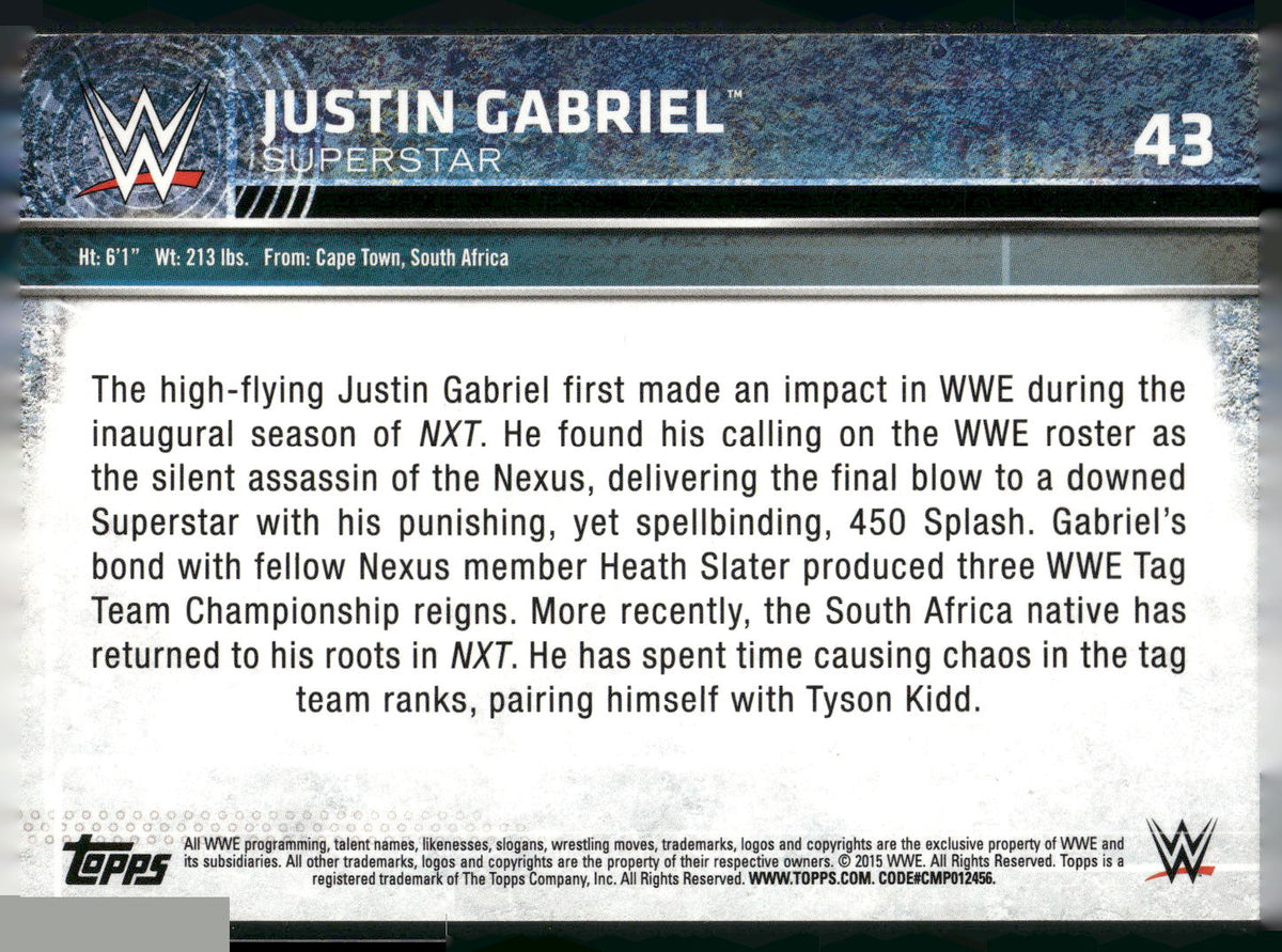 2015 Topps WWE #43 Justin Gabriel