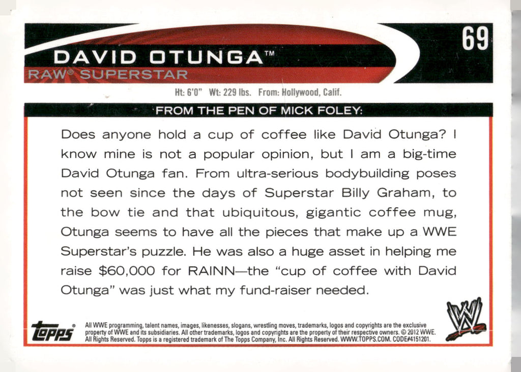 2012 Topps WWE #69 David Otunga