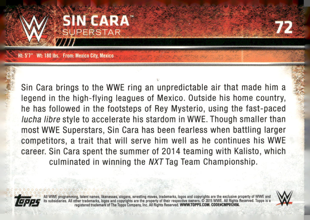 2015 Topps WWE #72 Sin Cara