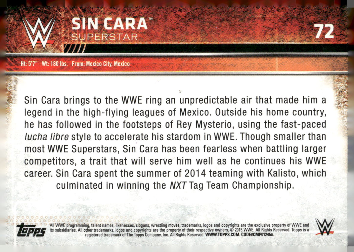 2015 Topps WWE #72 Sin Cara