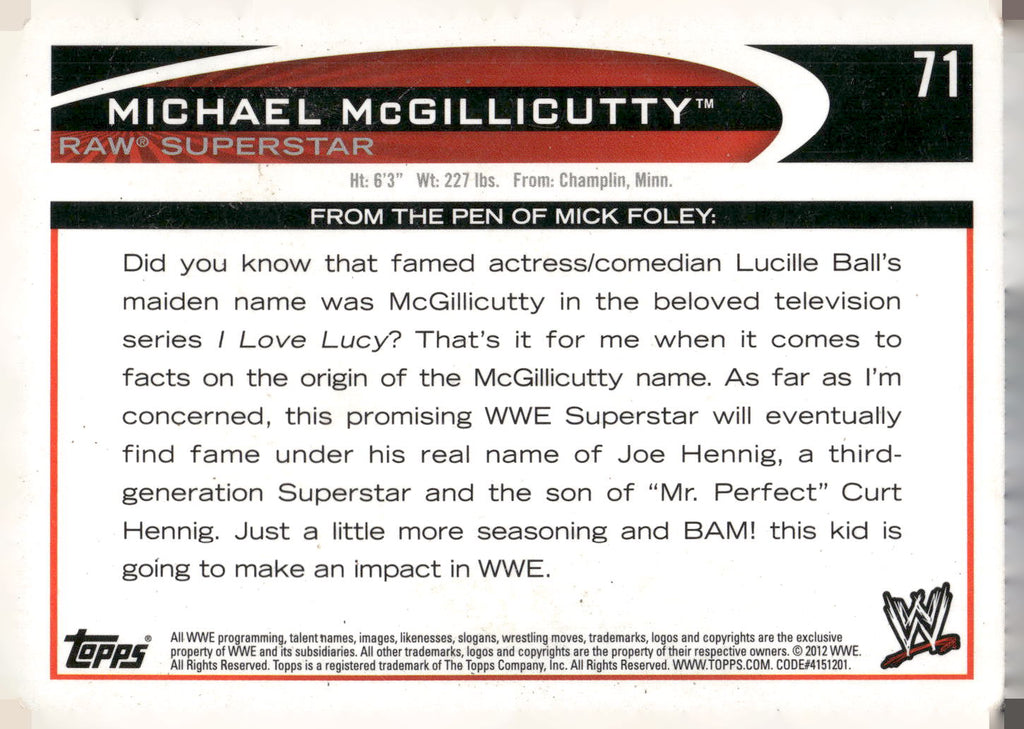 2012 Topps WWE #71 Michael McGillicutty