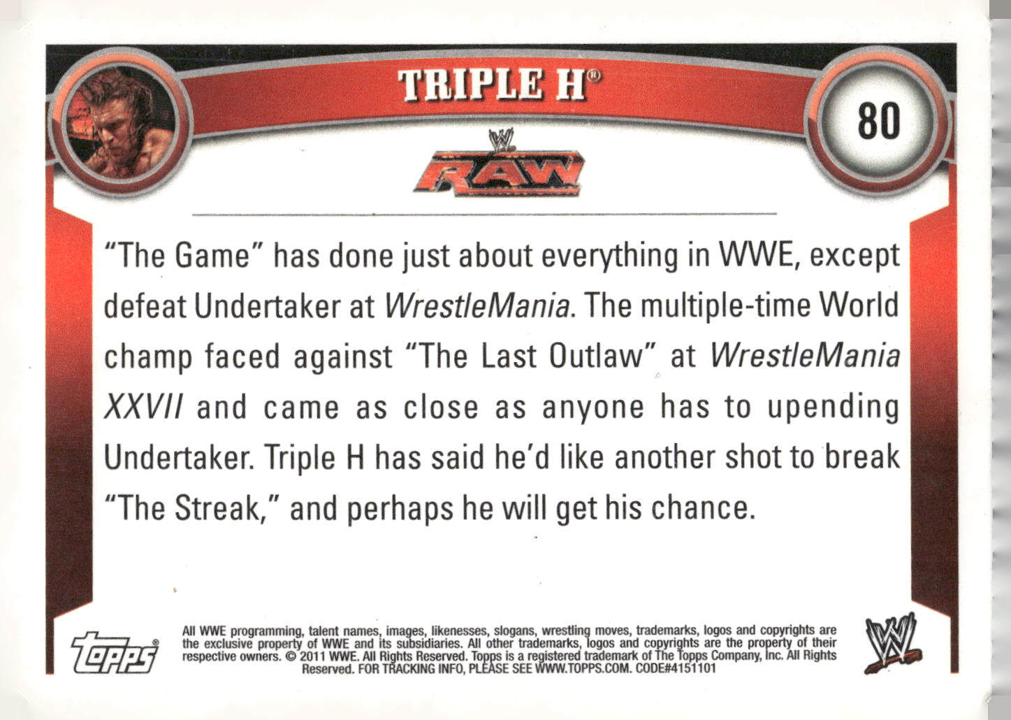 2011 Topps WWE #80 Triple H