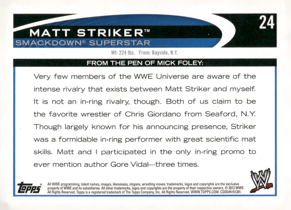 2012 Topps WWE #24 Matt Striker
