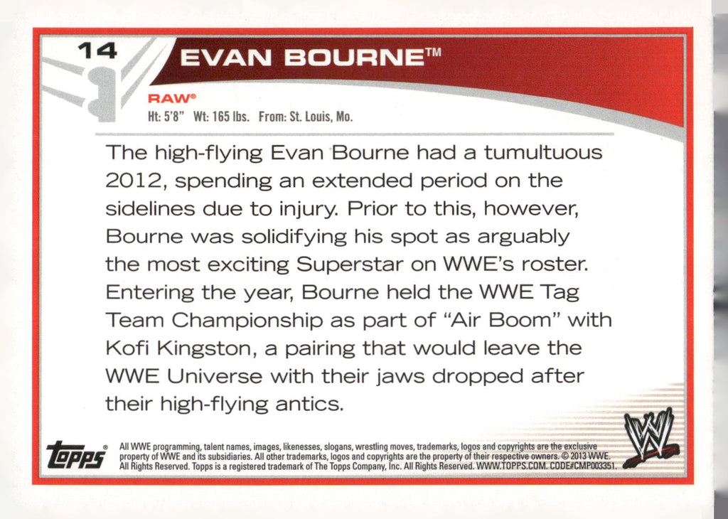 2013 Topps WWE #14 Evan Bourne