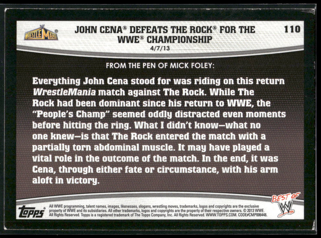 2013 Topps Best of WWE #110 John Cena Defeats The Rock for the WWE Championship