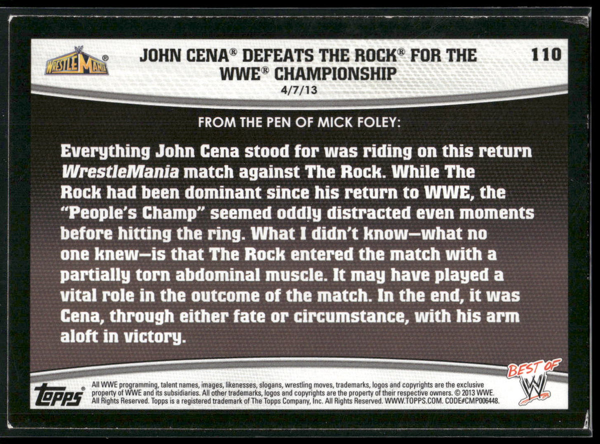 2013 Topps Best of WWE #110 John Cena Defeats The Rock for the WWE Championship