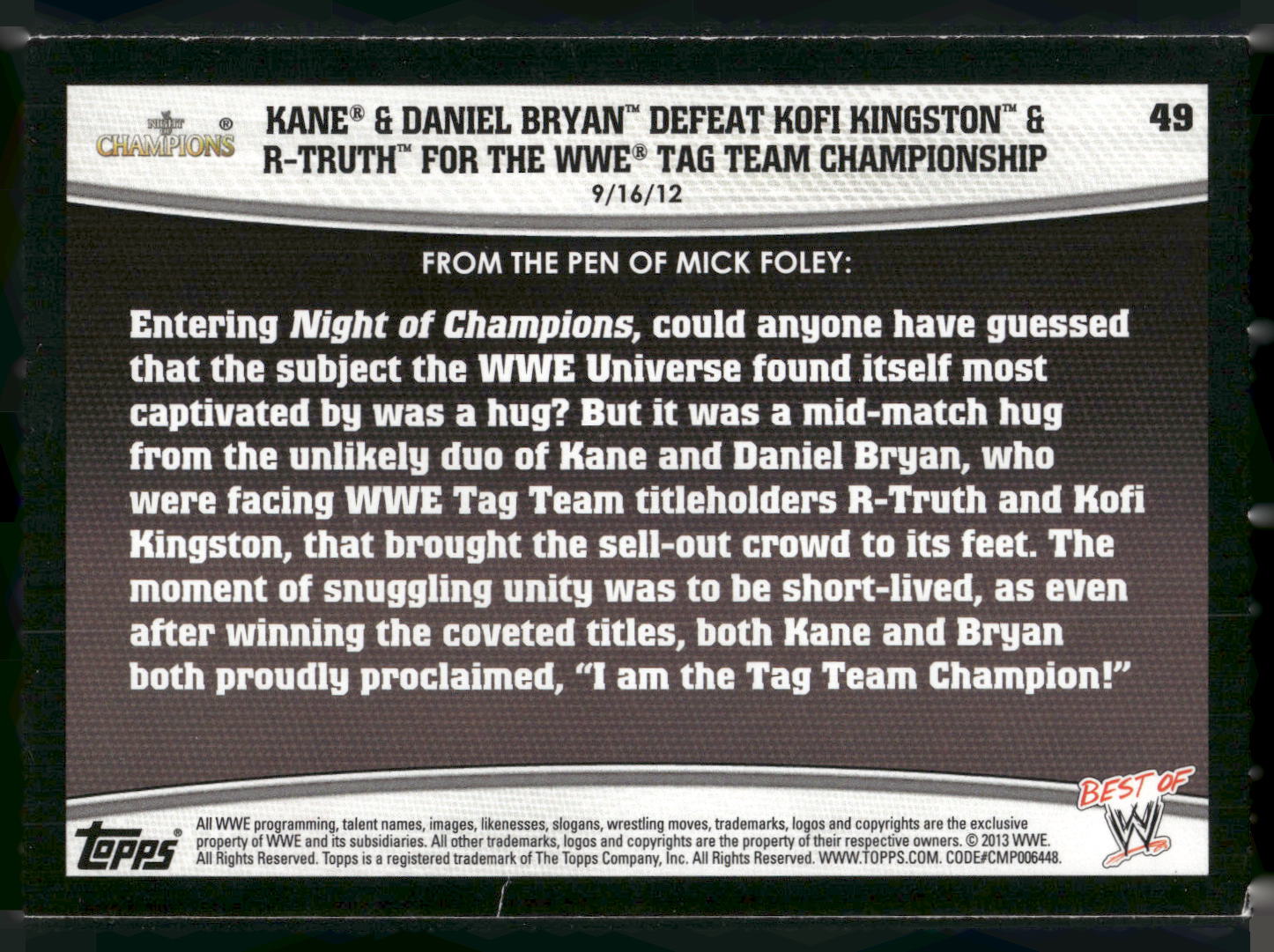2013 Topps Best of WWE #49 Kane and Daniel Bryan Kofi Kingston and R-Truth