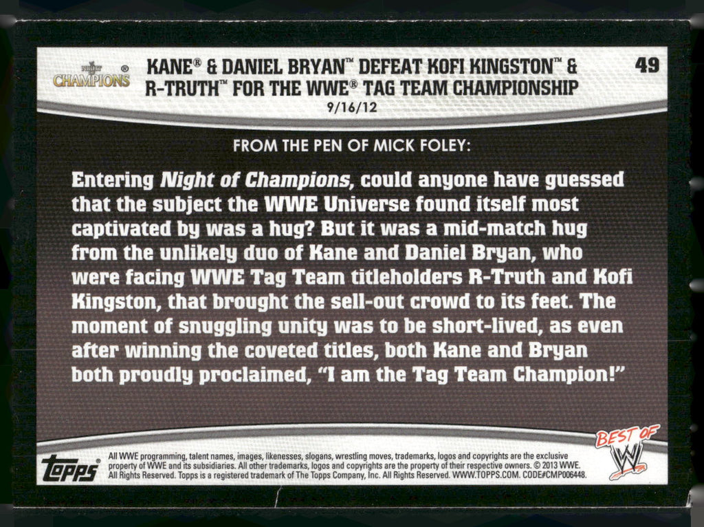 2013 Topps Best of WWE #49 Kane and Daniel Bryan Kofi Kingston and R-Truth