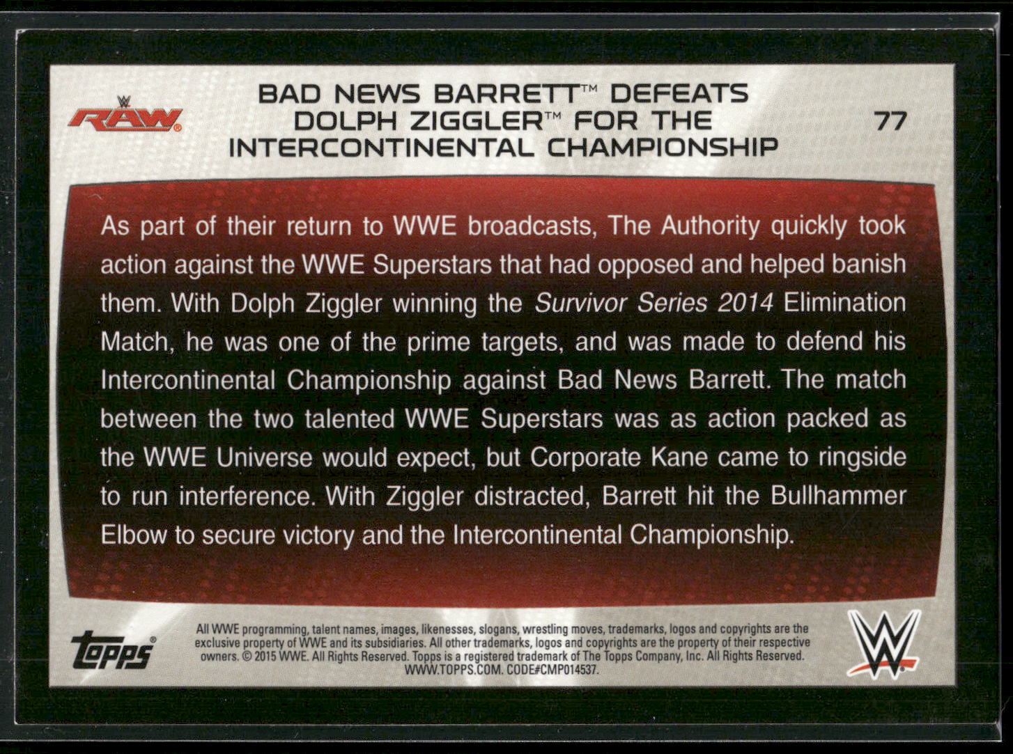 2015 Topps WWE Road to Wrestlemania #77 Bad News Barrett