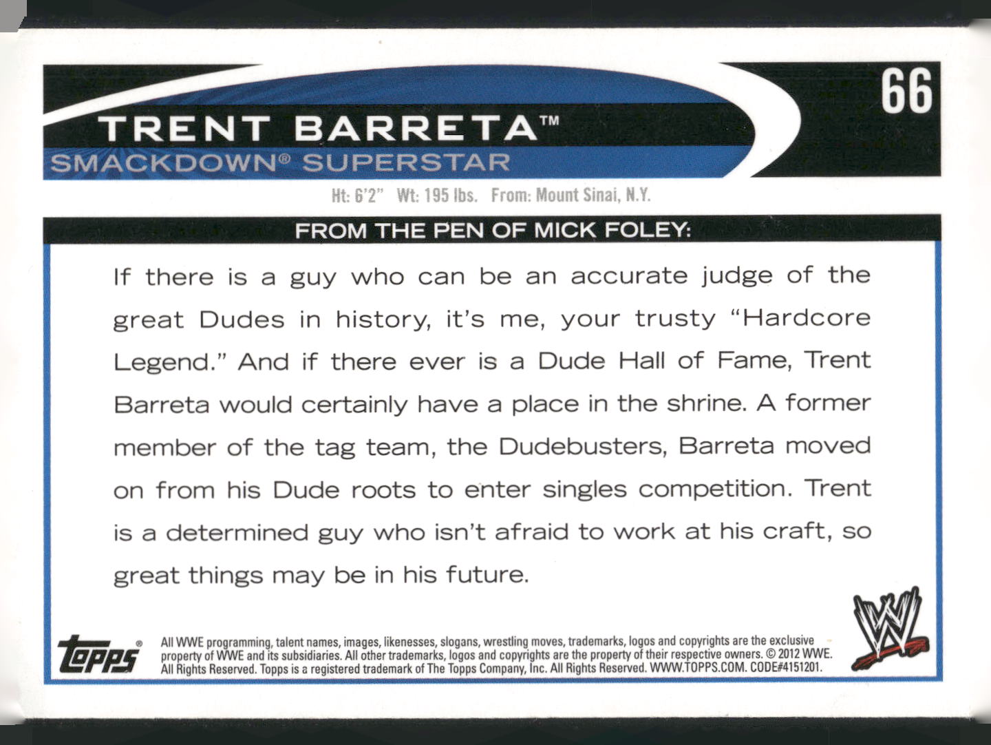 2012 Topps WWE #66 Trent Barreta