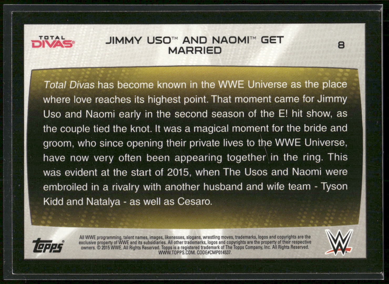 2015 Topps WWE Road to Wrestlemania #8 Jimmy Uso / Naomi