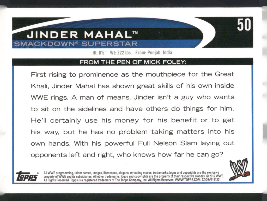 2012 Topps WWE #50 Jinder Mahal