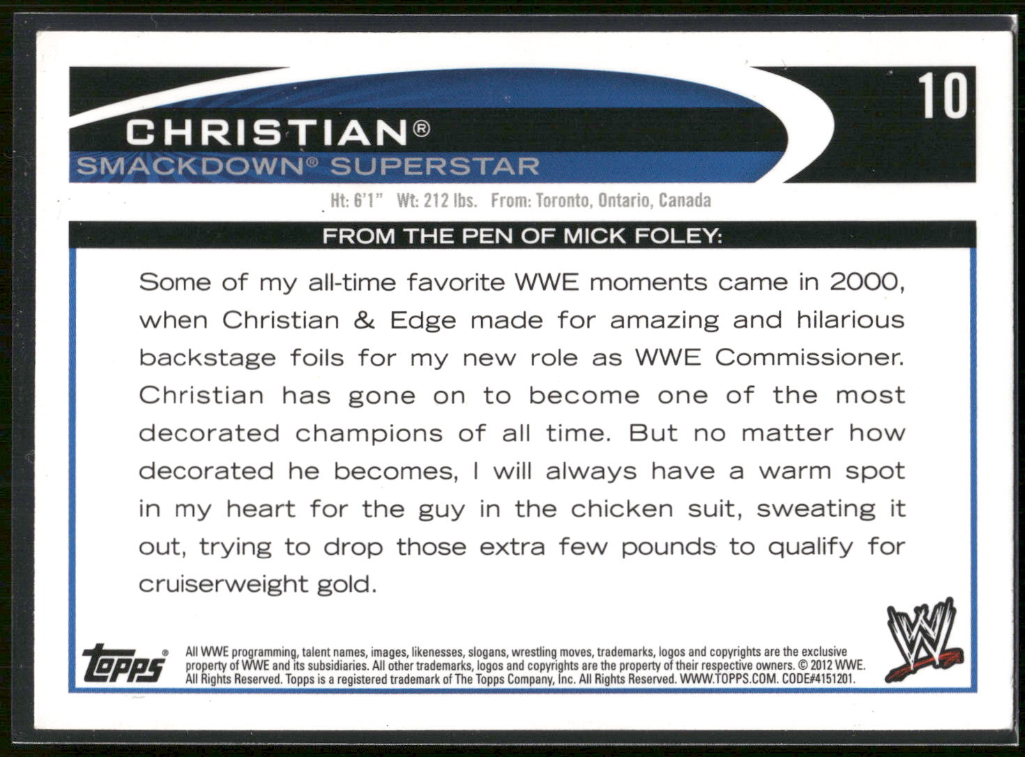 2012 Topps WWE #10 Christian