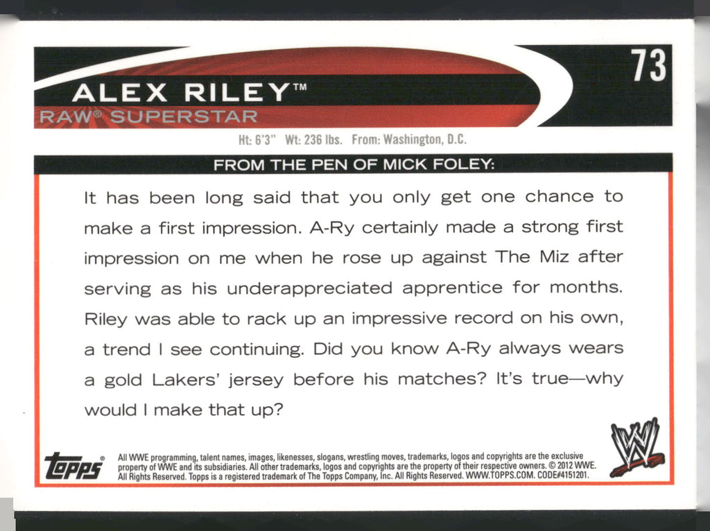 2012 Topps WWE #73 Alex Riley