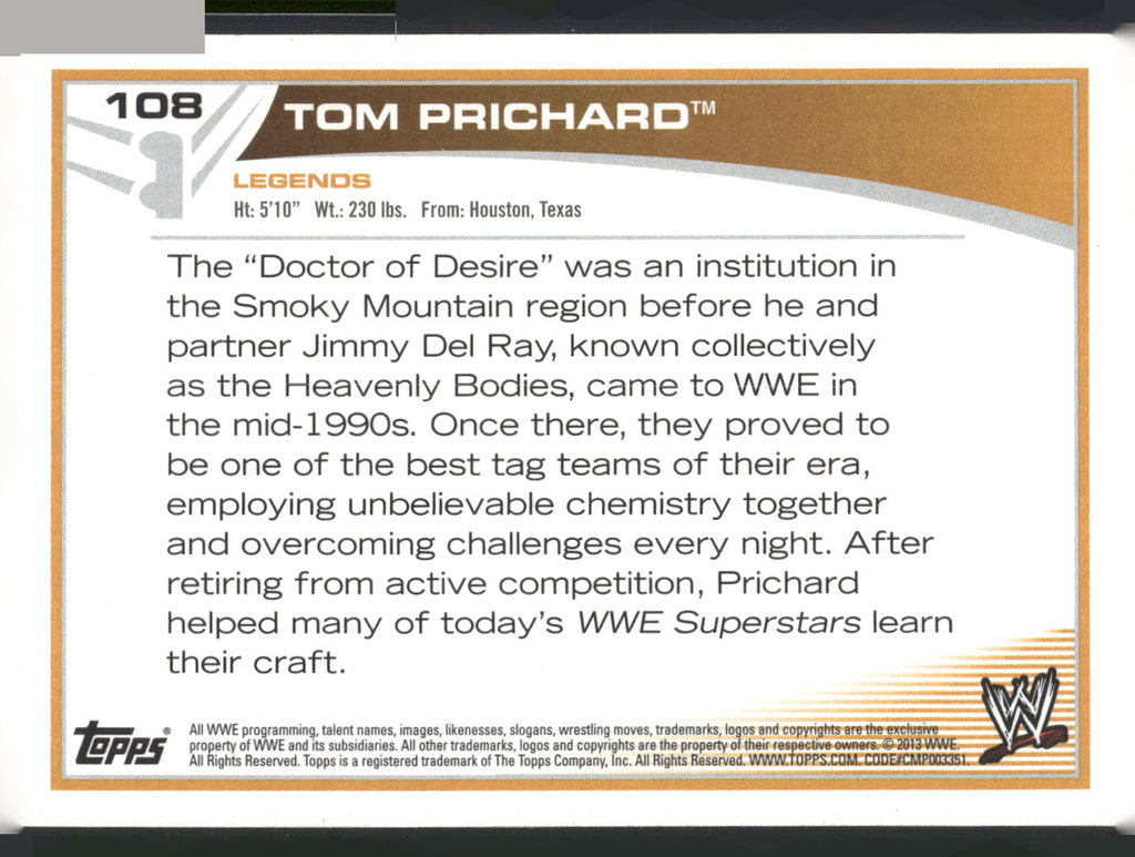 2013 Topps WWE #108 Tom Prichard