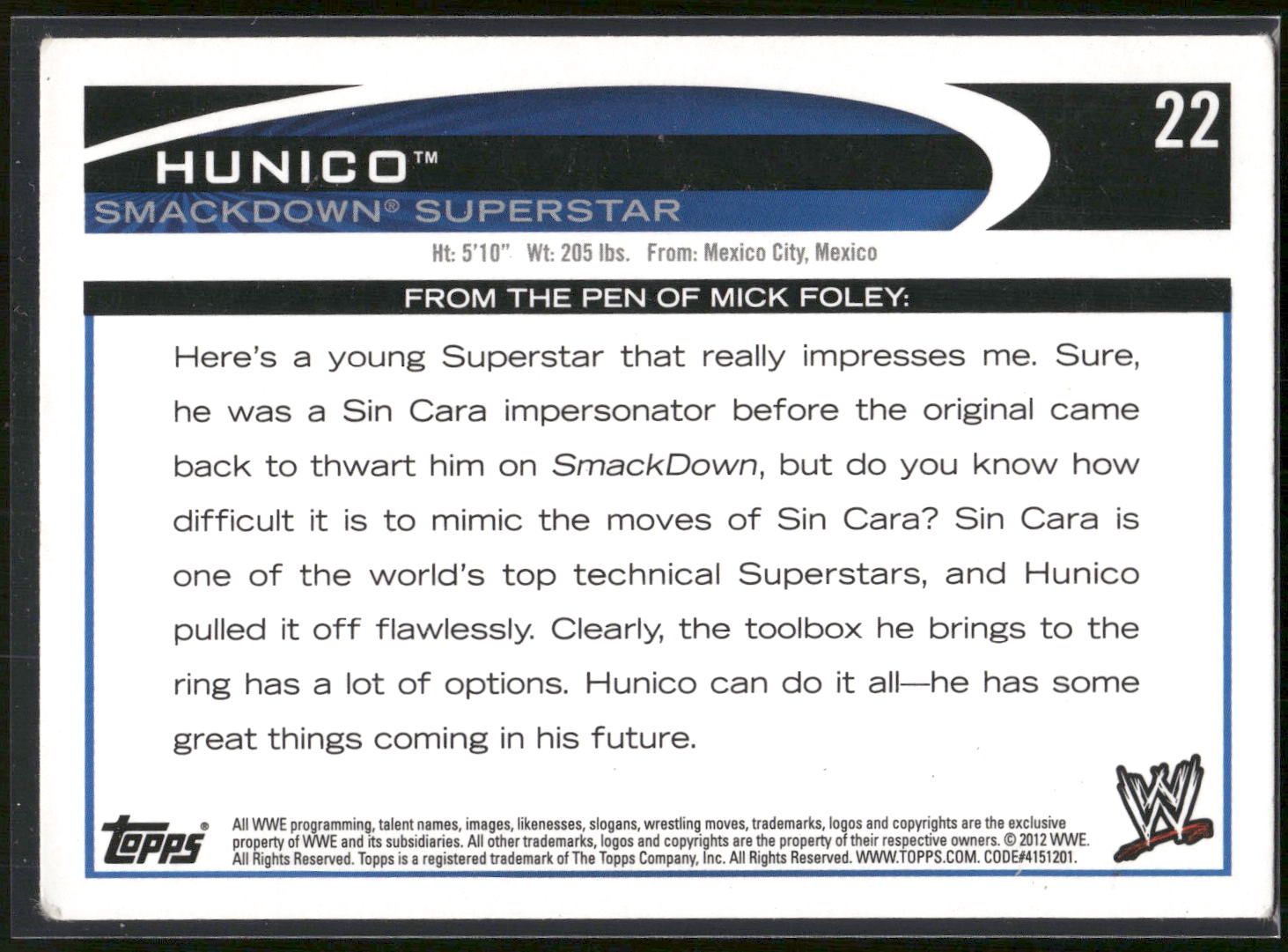 2012 Topps WWE #22 Hunico