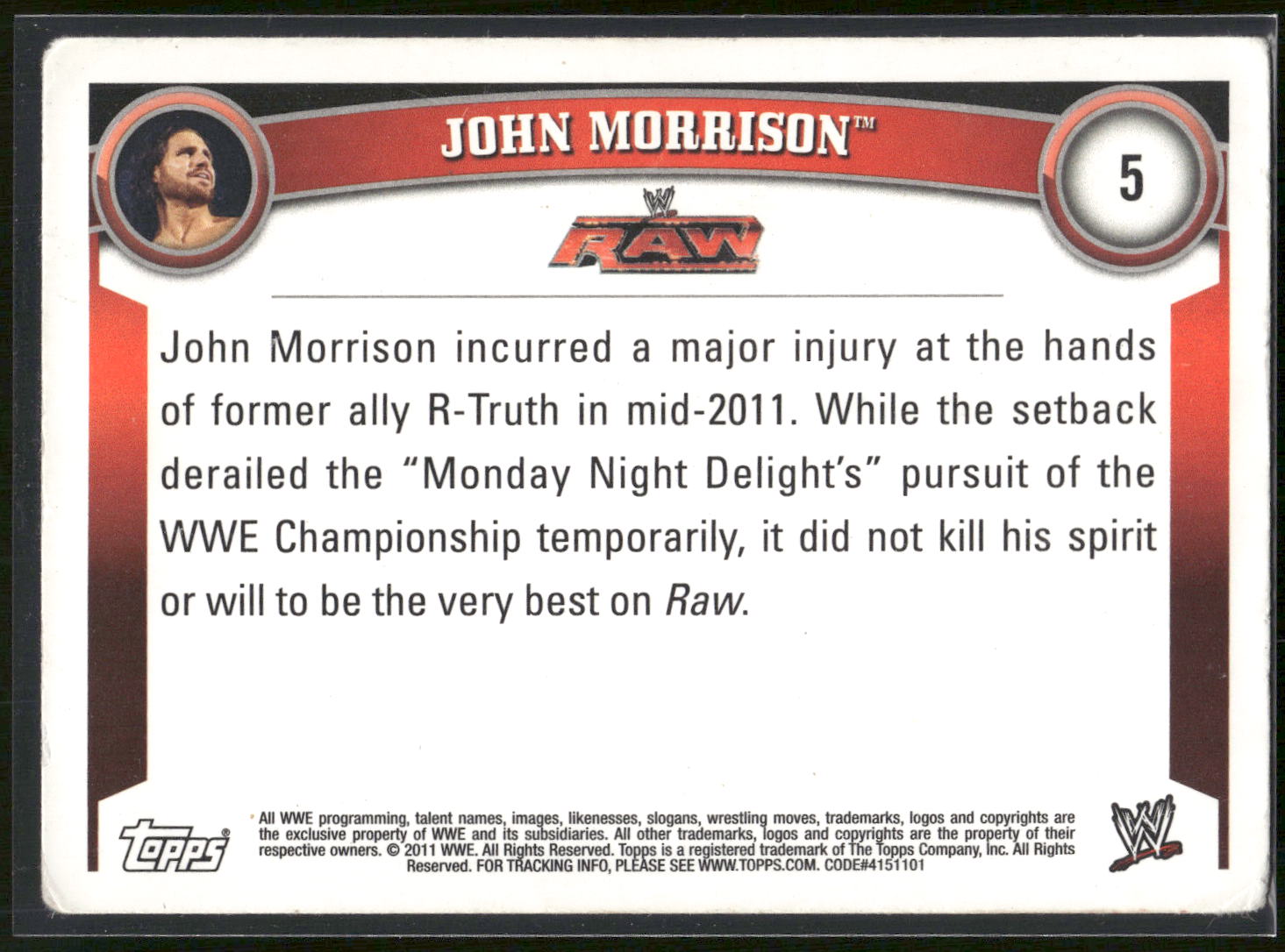 2011 Topps WWE #5 John Morrison Blue #/2011