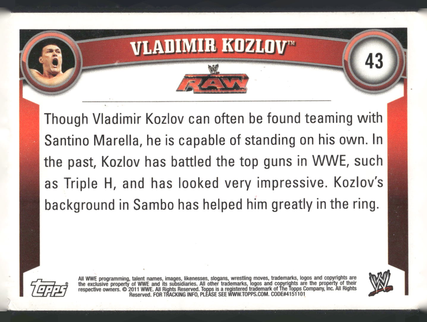 2011 Topps WWE #43 Vladimir Kozlov Blue #/2011