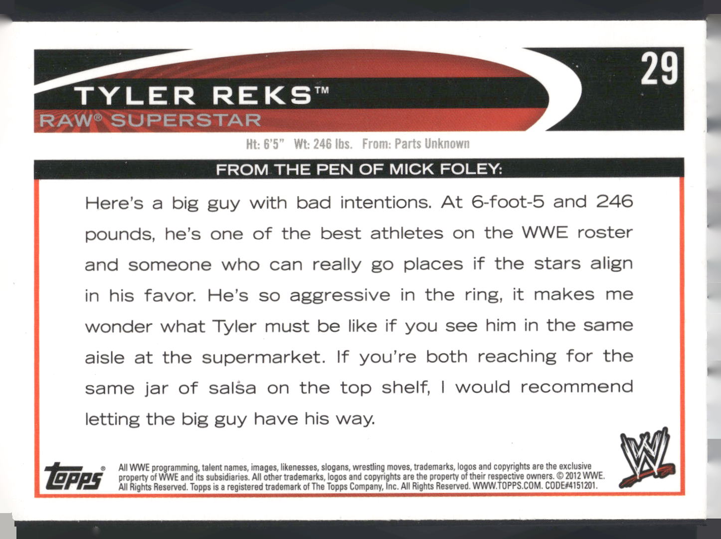 2012 Topps WWE #29 Tyler Reks