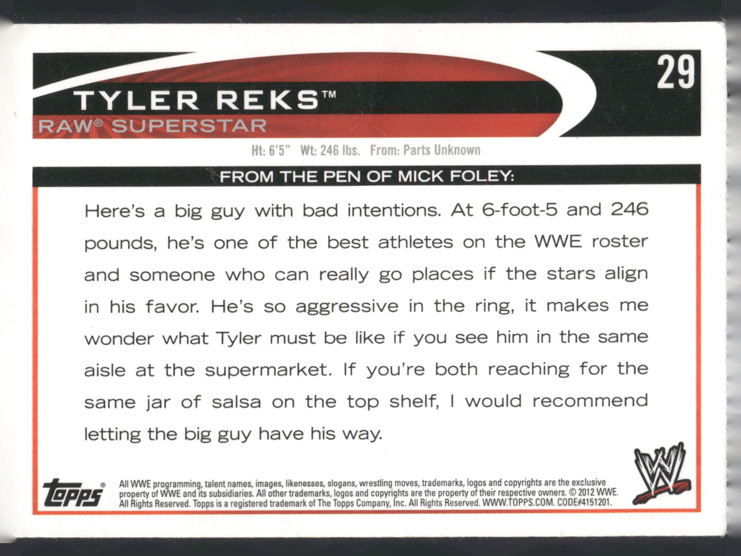 2012 Topps WWE #29 Tyler Reks