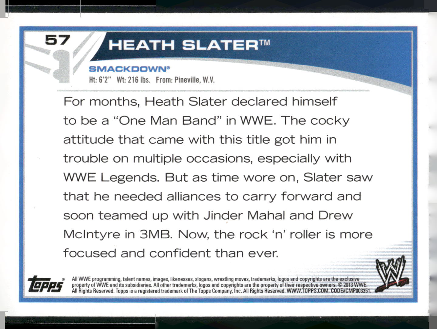 2013 Topps WWE #57 Heath Slater