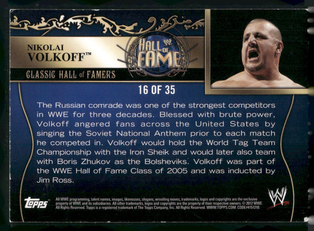 2012 Topps WWE #16 Nikolai Volkoff Classic Hall of Famers