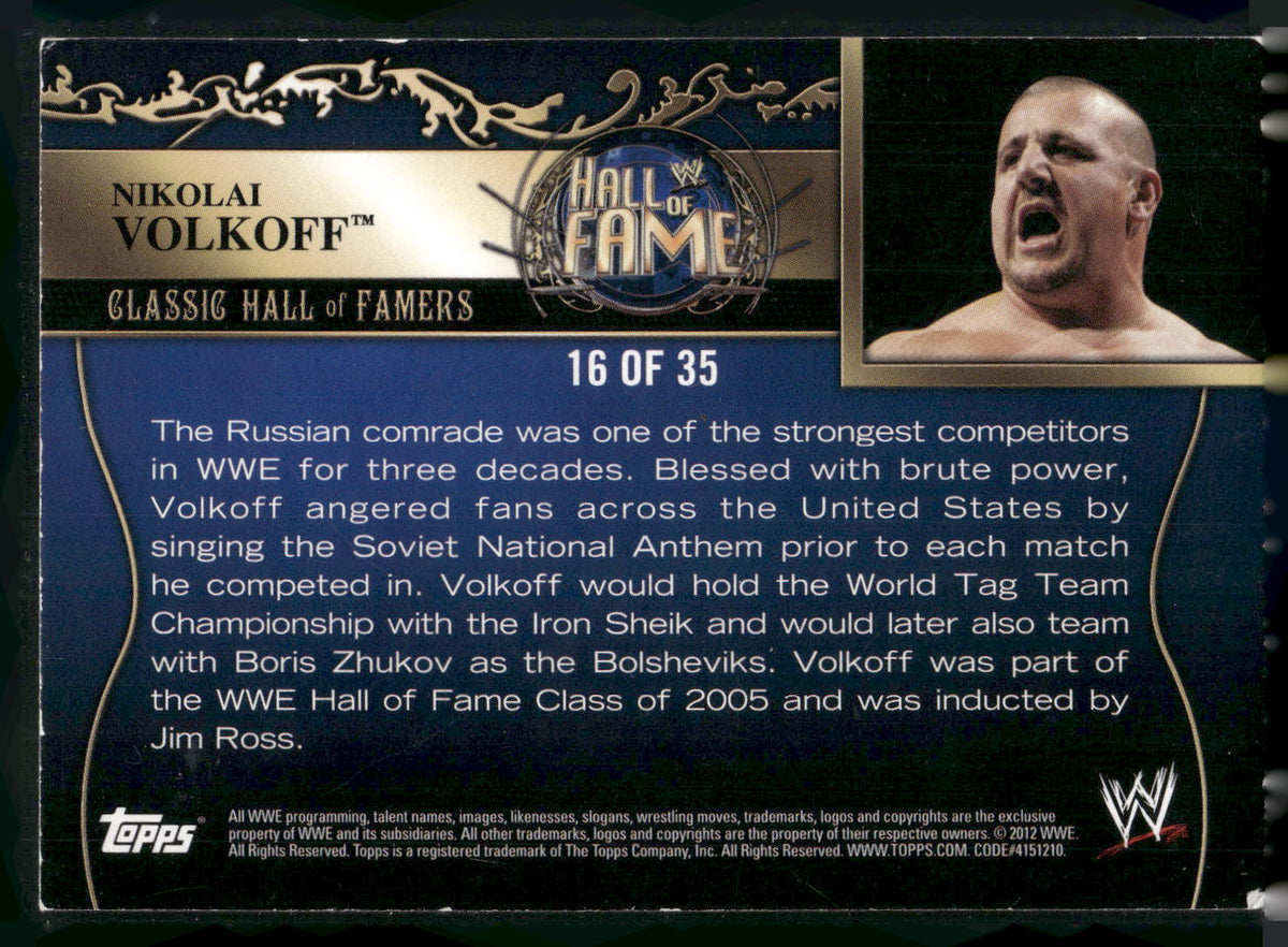 2012 Topps WWE #16 Nikolai Volkoff Classic Hall of Famers