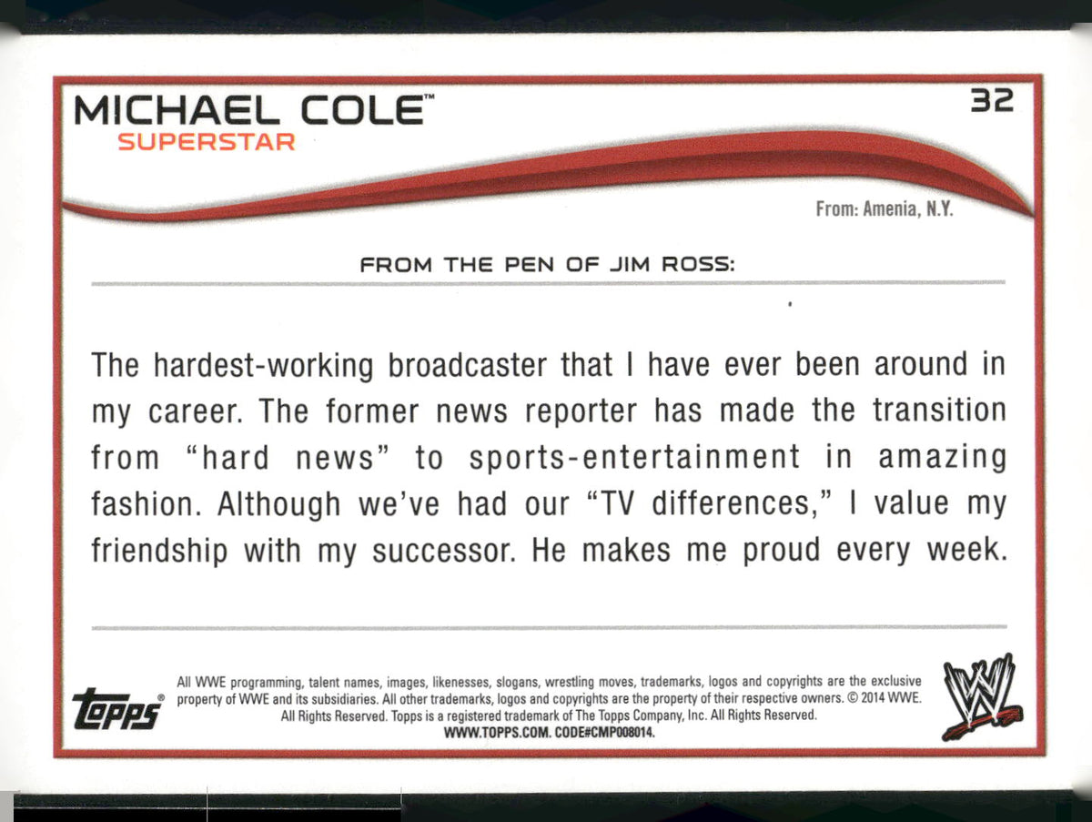 2014 Topps WWE #32 Michael Cole