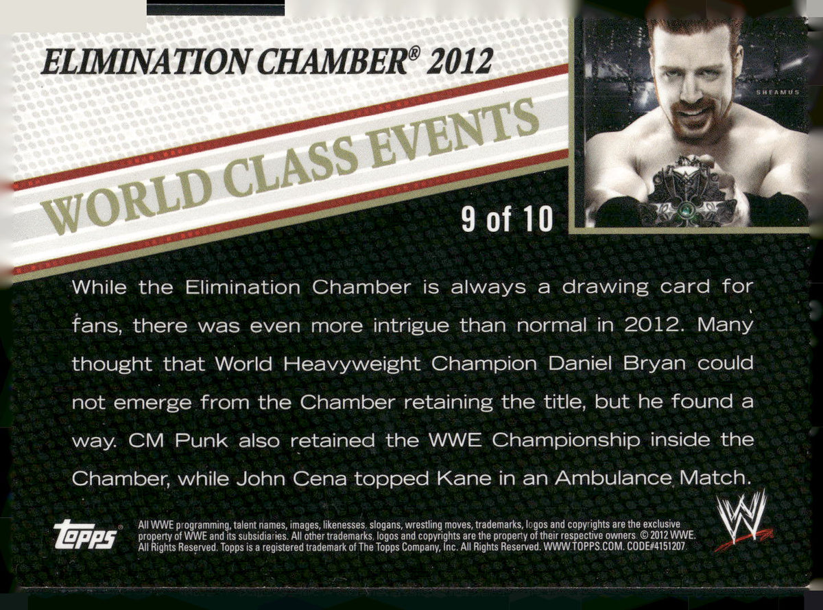 2012 Topps WWE #9 Elimination Chamber World Class Events