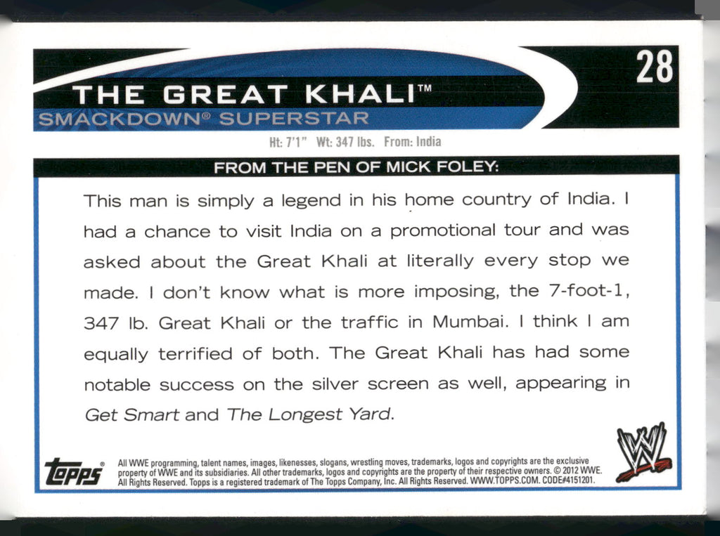 2012 Topps WWE #28 The Great Khali